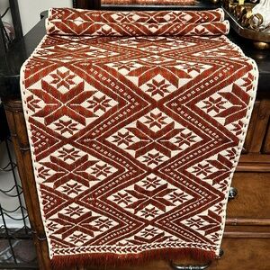 Hand woven table runner.